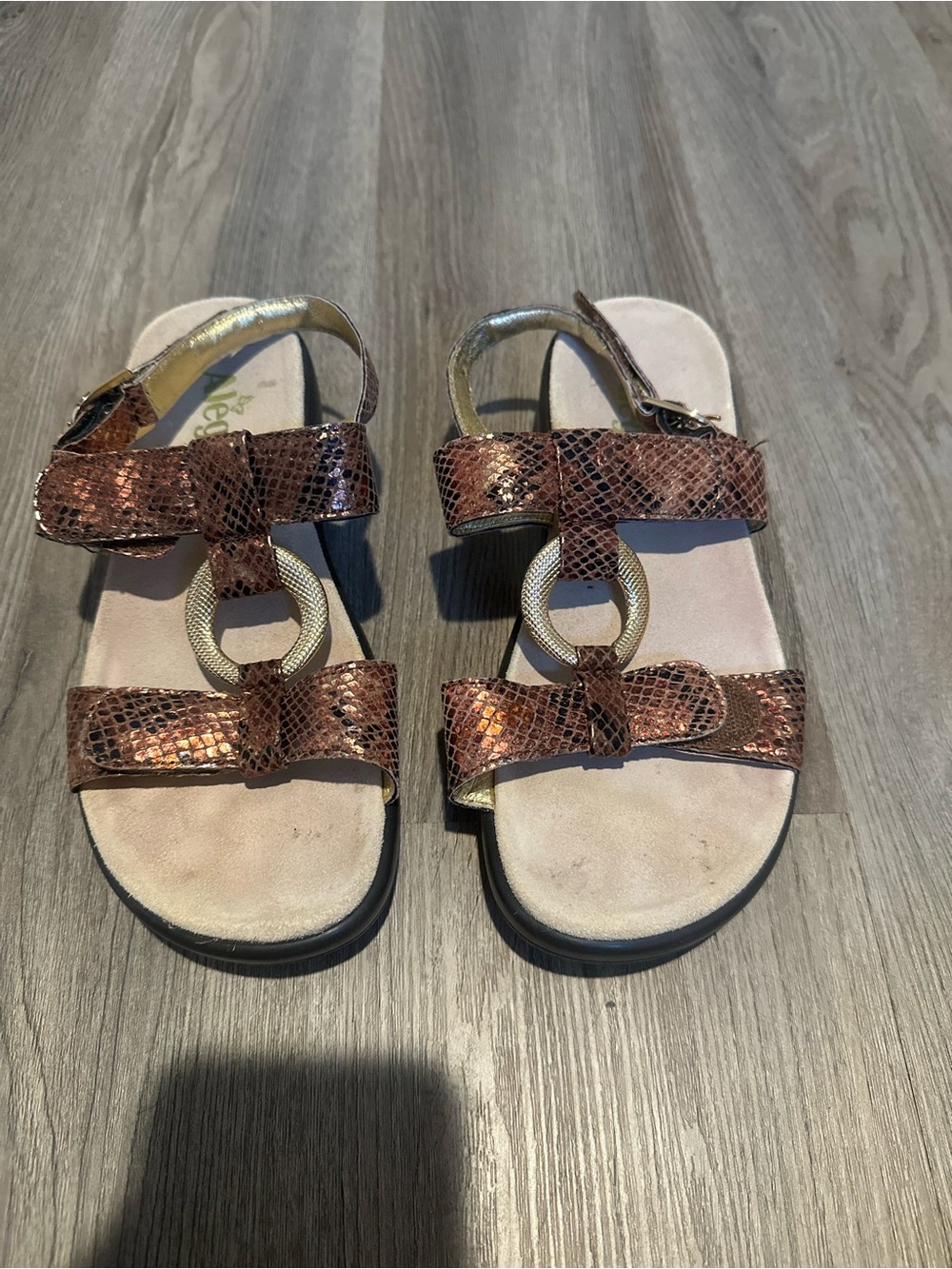 Alegria Julie JUL-742 Bronze Snake Embossed Leather Sandals Women's 6